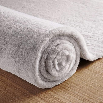 Silver Grey Plush Washable Area Rugs 8x10 Shag Rugs for Living Room Faux Fur Rugs for Bedroom Teen Room Decor Rectangle Nursery Rug