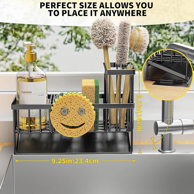 Cisily Sink Caddy With Smiley Face Sponge Holder, 304 Stainless Steel Rustproof - Image 2