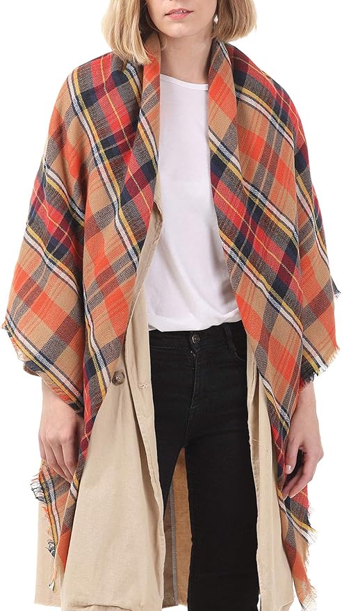 American Trends Women's Cozy Warm Winter Fall Blanket Scarf Stylish Soft Chunky Checked Giant Scarves Shawls