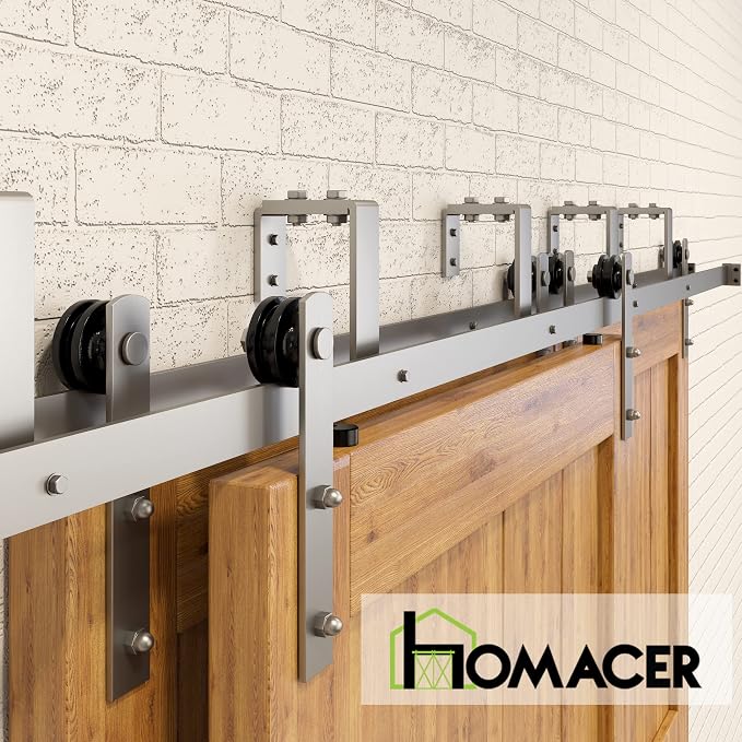 Homacer Brushed Nickel Double Track U-Shape Bypass Sliding Barn Door Hardware - Image 6