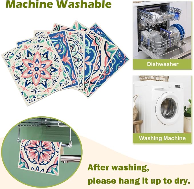 6 Packs Swedish Paper Cloths for Kitchen, Reusable Paper Towels Washable Dish - Image 5