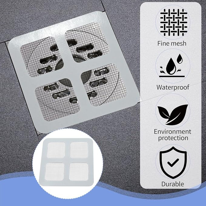 100 Pack Shower Drain Hair Catcher Waterproof Disposable Square Mesh Stickers - Image 4
