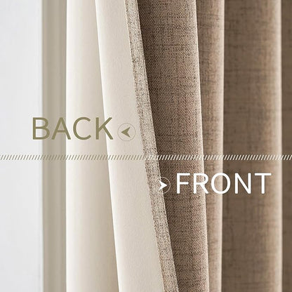 MIULEE 100% Blackout Linen Textured Curtains for Bedroom Solid Thermal Insulated Copper Brown Grommet Room Darkening Curtains & Drapes Luxury Decor for Living Room Nursery 62 x 96 Inch (2 Panels)