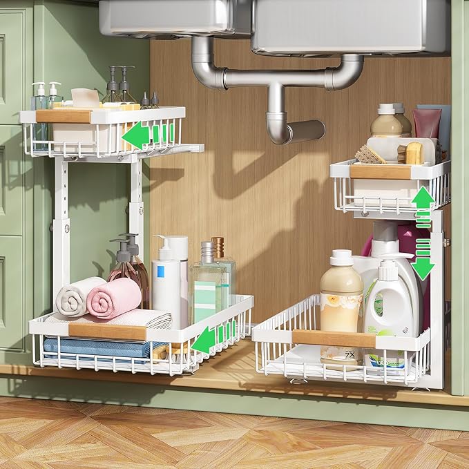 Under Sink Organizer, 2 Packs 2 Tier Under Sink Organizers and Storage by Kitstorack