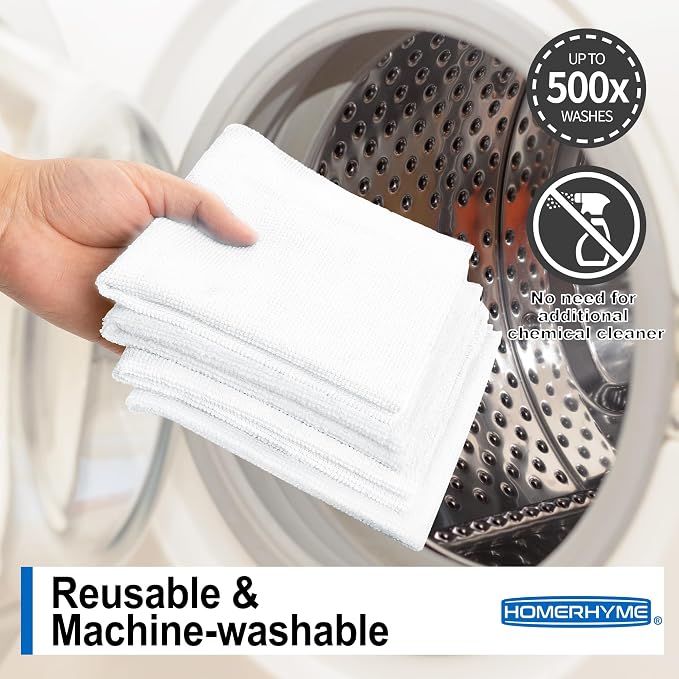 HOMERHYME Microfiber Cleaning Cloth, 12 Pack White Cleaning Rags, Reusable - Image 7