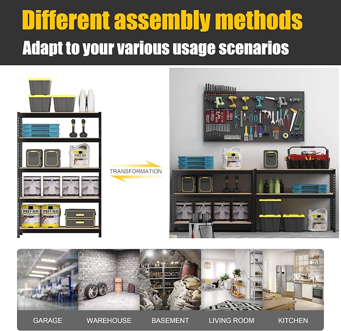 PrimeZone 4 Pack Heavy Duty Adjustable 5 Tier Garage Storage Shelves - Image 7