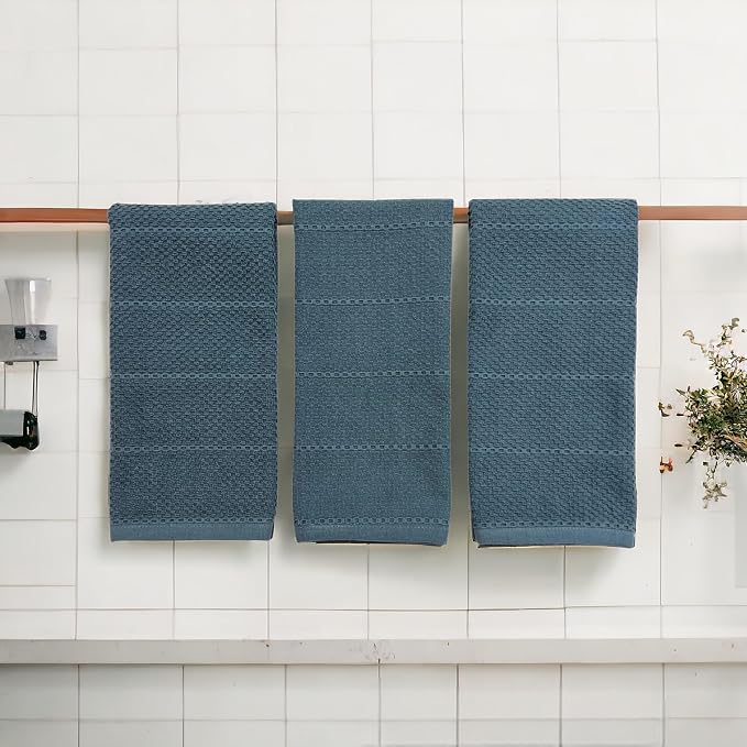 Serafina Home Teal Dark Blue Kitchen Dish Hand Towels 100% Cotton Cloth Soft - Image 3