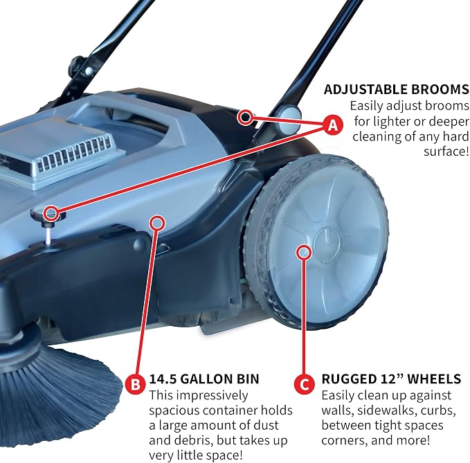 Tomahawk Industrial 38" Walk Behind Push Sweeper - Image 6