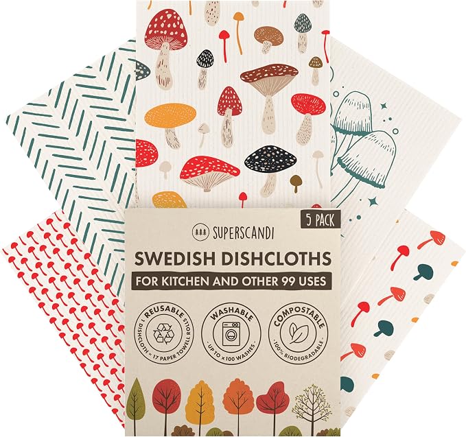 SUPERSCANDI 5 Pack Swedish Dishcloths by SUPERSCANDI