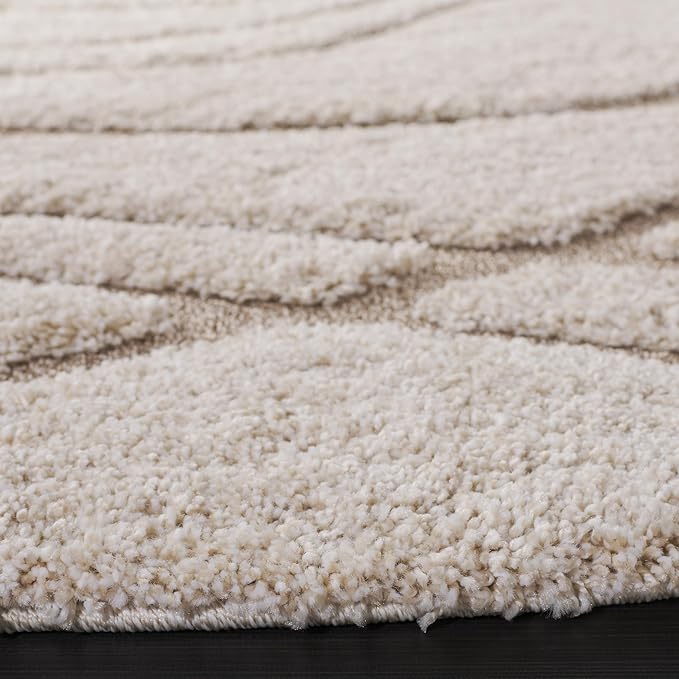 SAFAVIEH Florida Shag Collection 10' Round Cream/Beige SG471 Abstract Wave Non-Shedding Living Room Bedroom Dining Room Entryway Plush 1.2-inch Thick Area Rug