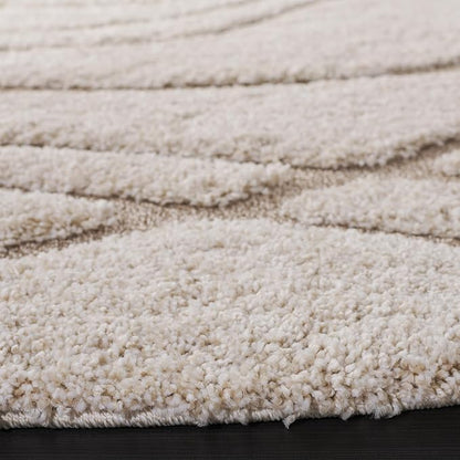 SAFAVIEH Florida Shag Collection 10' Round Cream/Beige SG471 Abstract Wave Non-Shedding Living Room Bedroom Dining Room Entryway Plush 1.2-inch Thick Area Rug