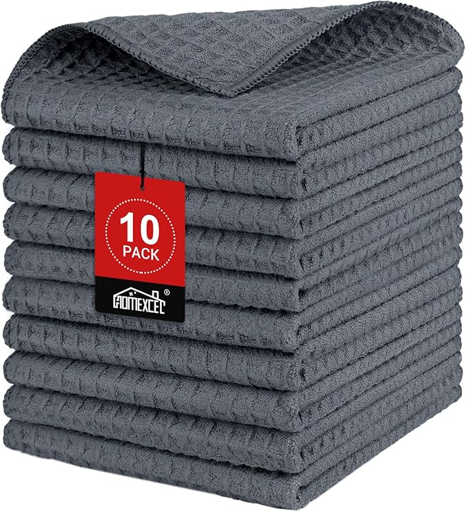 HOMEXCEL Waffle Weave Microfiber Towel, 10 Pack Lint Free Cleaning Rags by HOMEXCEL