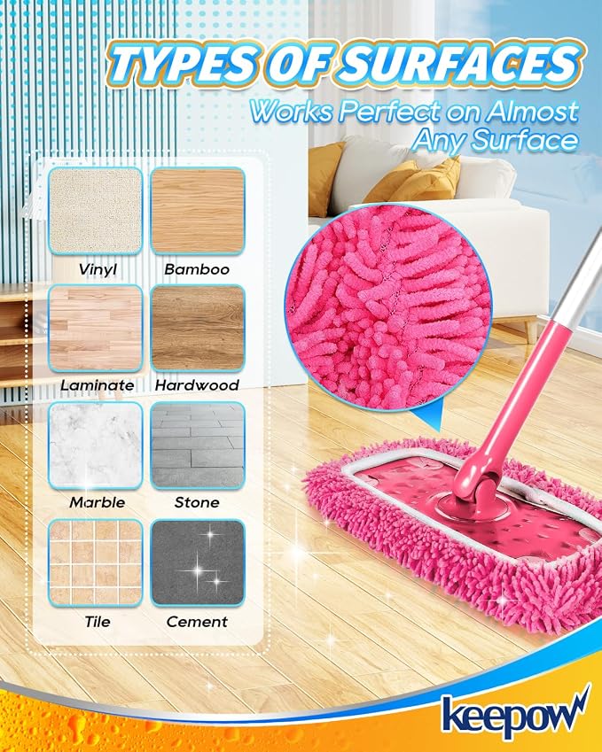 KEEPOW Pink Reusable Dry Sweeping Cloths Microfiber Wet Mop Pads Compatible - Image 5