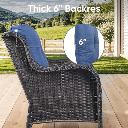 Outdoor Chair Cushions for Patio Furniture - 1 Pack Outside High Back Thick Water-Resistant Cushion 22x24 with Zipper Cover for Wicker Glider Rocking Chairs Loveseat Couch – Blue/Buckle