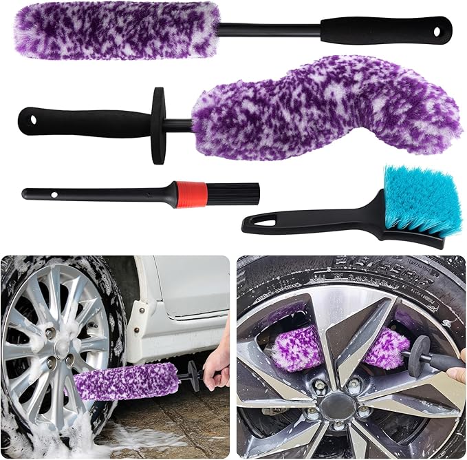 4 Pack Wheel Tire Cleaning Brush Kit Cars Motorcycles RVs Trucks Rim Hub Ultra by Unknown