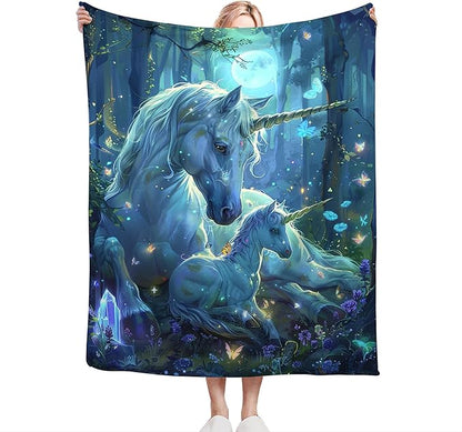 Unicorn Blanket for Girls - White Horse Throw for Women, Men, Boys - Soft Warm Cozy Fleece for Couch, Sofa, Bed - Gifts and Decor - 80"x60"