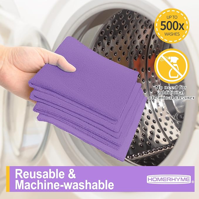 HOMERHYME Microfiber Cleaning Cloth, 12 Pack Purple Cleaning Rags, Reusable - Image 7
