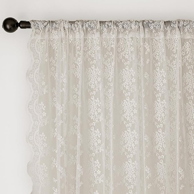Anmao Vintage Lace Curtains 45 Inches Long 2 Panels Set, Romantic Elegant Light Filtering Semi Sheer Floral Thick Lacy Curtain Drapes for Living Room and Bedroom, Each Panel 55W x 45L, Beige Plum