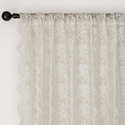Anmao Vintage Lace Curtains 45 Inches Long 2 Panels Set, Romantic Elegant Light Filtering Semi Sheer Floral Thick Lacy Curtain Drapes for Living Room and Bedroom, Each Panel 55W x 45L, Beige Plum