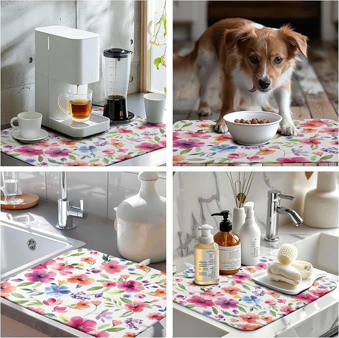 Spring Floral Dish Drying Mat Flowers Summer Kitchen Mat Dish Drying Pad - Image 7