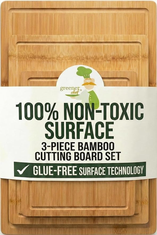 GREENER CHEF Glue-Free Surface Organic Bamboo Wood Cutting Board 3-Piece Set – by GreenerChef