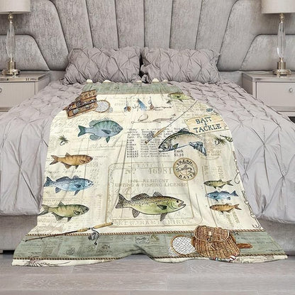 Fishing Blanket Gifts for Men and Kids - Soft Warm Cozy Fleece Throw for Adults - Fish Theme Couch Sofa Bed Cover 40"x50"