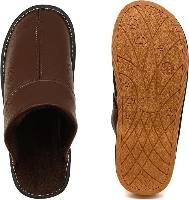 Slippers for Women Men, Genuine Leather Slippers Indoor Outdoor, Fuzzy Bedroom - Image 4