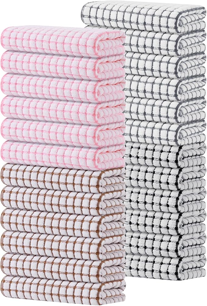 Kitinjoy Cotton 24 Pack Terry Kitchen Towels, 16 x 25 Inches Super Soft and by Kitinjoy