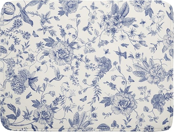 Giwawa Chinoiserie Flower Dish Drying Mat Blue Leaves Dishes Drying Pad by Giwawa