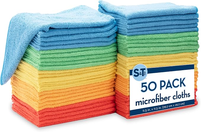 S&T INC. 50 Pack Microfiber Cleaning Cloth, Bulk Towels by STINC