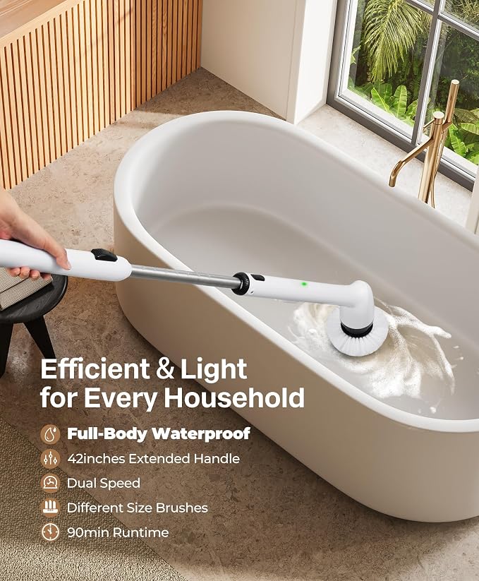 LyriFine Electric Spin Scrubber, New Full-Body IPX7 Waterproof Bathroom Cleaner - Image 2