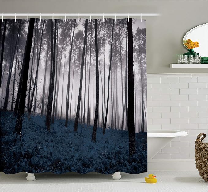 Ambesonne Forest Shower Curtain, Mystical Fantasy Woodland Under Heavy Fog Tall by Ambesonne