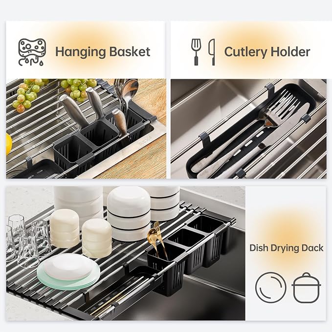Expandable Over Sink Dish Drying Rack, Large Roll Up Dish Drying Rack - Image 5