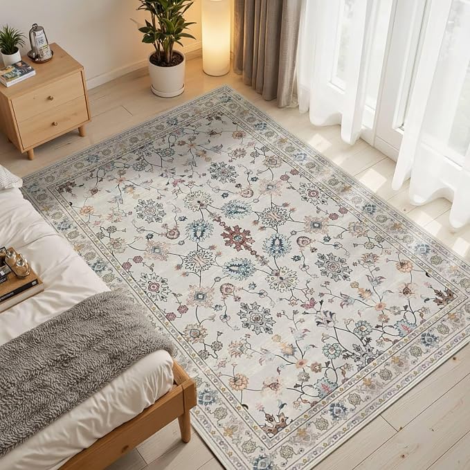 Floral Rug for Entryway Bedroom, 3x5 Washable Area Rug, Vintage Boho Throw Rugs - Image 2