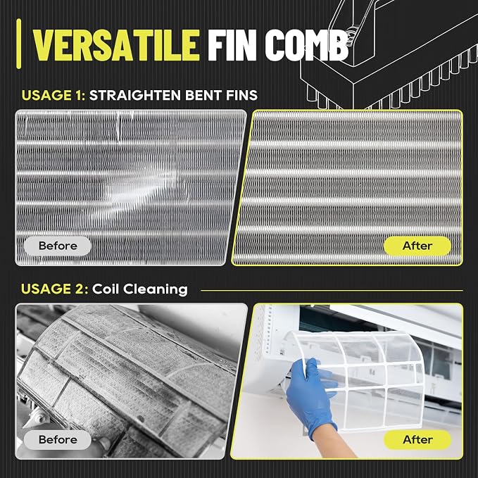 2-in-1 AC Fin Comb Straightener & AC Coil Cleaner Brush, Stiff Bristle Brush - Image 2