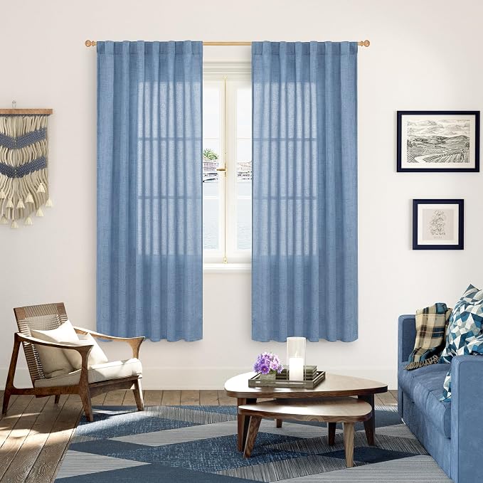 YoungsTex Denim Blue Linen Curtains 72 Inch Length - Image 2