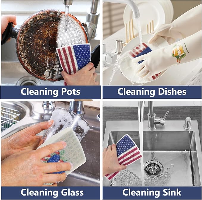 4Pcs USA Flag Heavy Duty Kitchen Dish Sponges | Large Odor Free Non-Scratch - Image 3