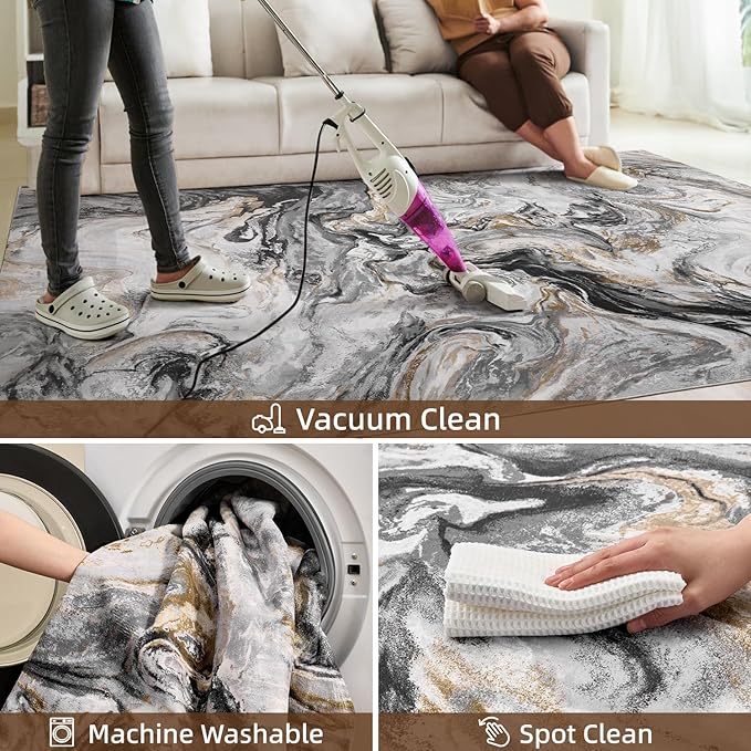 9x12 Area Rugs for Living Room, Modern Abstract Rug for Bedroom, Contemporary Machine Washable Rug, Large Stain Resistant Carpet for Dining Room Playroom Nursery Room, Pet & Kids Friendly