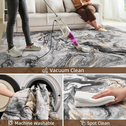9x12 Area Rugs for Living Room, Modern Abstract Rug for Bedroom, Contemporary Machine Washable Rug, Large Stain Resistant Carpet for Dining Room Playroom Nursery Room, Pet & Kids Friendly