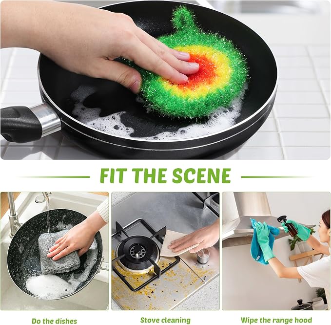 5Pcs Dish Sponge Cleaning Scrubber, 6.3in Round Polyester Dishwashing Swedish - Image 3