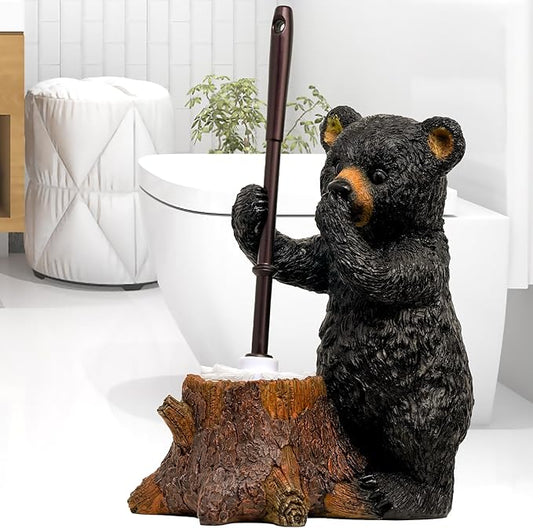 Toilet Brush Holder Set for Bathroom Super Cute Bear Base Solidly Toilet Bowl by ZQQLITE
