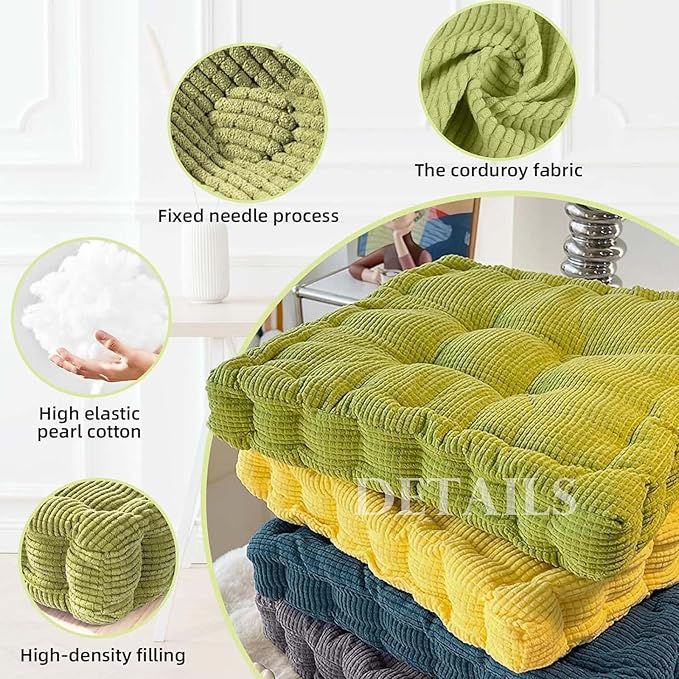 Meditation Floor Pillow Set of 2 Large Square and Round Floor Cushions for Adults Ivory Corduroy Floor Seat Pillows Cushion for Living Room Balcony Tatami Yoga,18x18 Inch