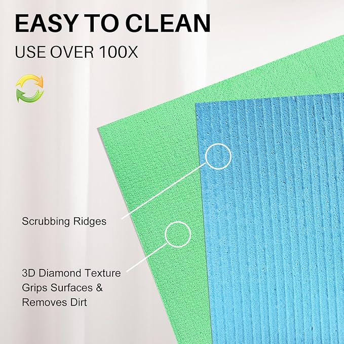 Cleaning Rags Swedish Dishcloths, Cellulose Sponge Cloths Absorbent Wipes - Image 7