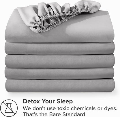 Bare Home 5-Pack Fitted Bottom Sheets Twin - Premium 1800 Ultra-Soft Wrinkle Resistant Microfiber - Deep Pocket (Twin, Light Grey)