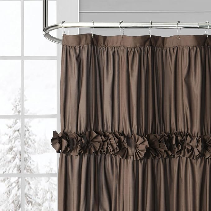 Chocolate Ruffle Shower Curtain, Vintage Handcrafted Bow Tie Bath Curtain - Image 7