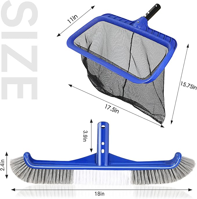 Pool Brush Head & Fine Mesh Pool Skimmer Kit，17" Pool Brushes - Image 2
