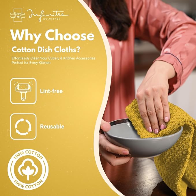 Infinitee Xclusives Premium Dish Cloth 100% Cotton 12 x 12 Inches |Pack of - Image 4