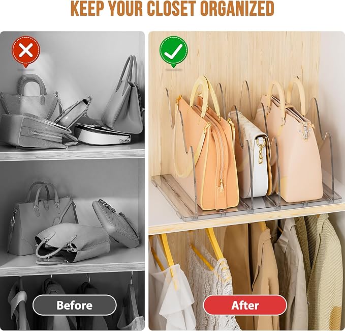 Bag & Purse Organizer for Closet, 2 Pack Adjustable Clear Handbag Storage Holder - Image 5
