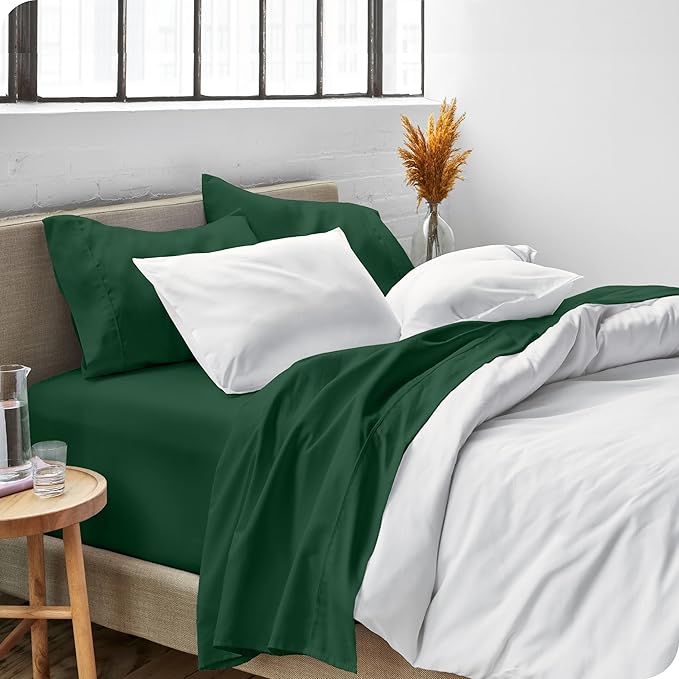 Bare Home Split Head Flex King Sheet Set - 1800 Ultra-Soft Microfiber Bed Sheets - Double Brushed - Deep Pockets - Easy Fit - 4 Piece Set - FlexTop King Bedding (Split Head Flex King, Forest Green)