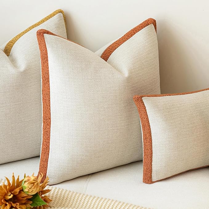 a moment Loop Yarn Linen-Like Pillow Cover Natural Soft Decorative Throw Pillow Case Farmhouse 12x20 Inch, Bohemian Textured Cushion Cover for Sofa Bed, Wrinkle-Resistant Home Decor Orange